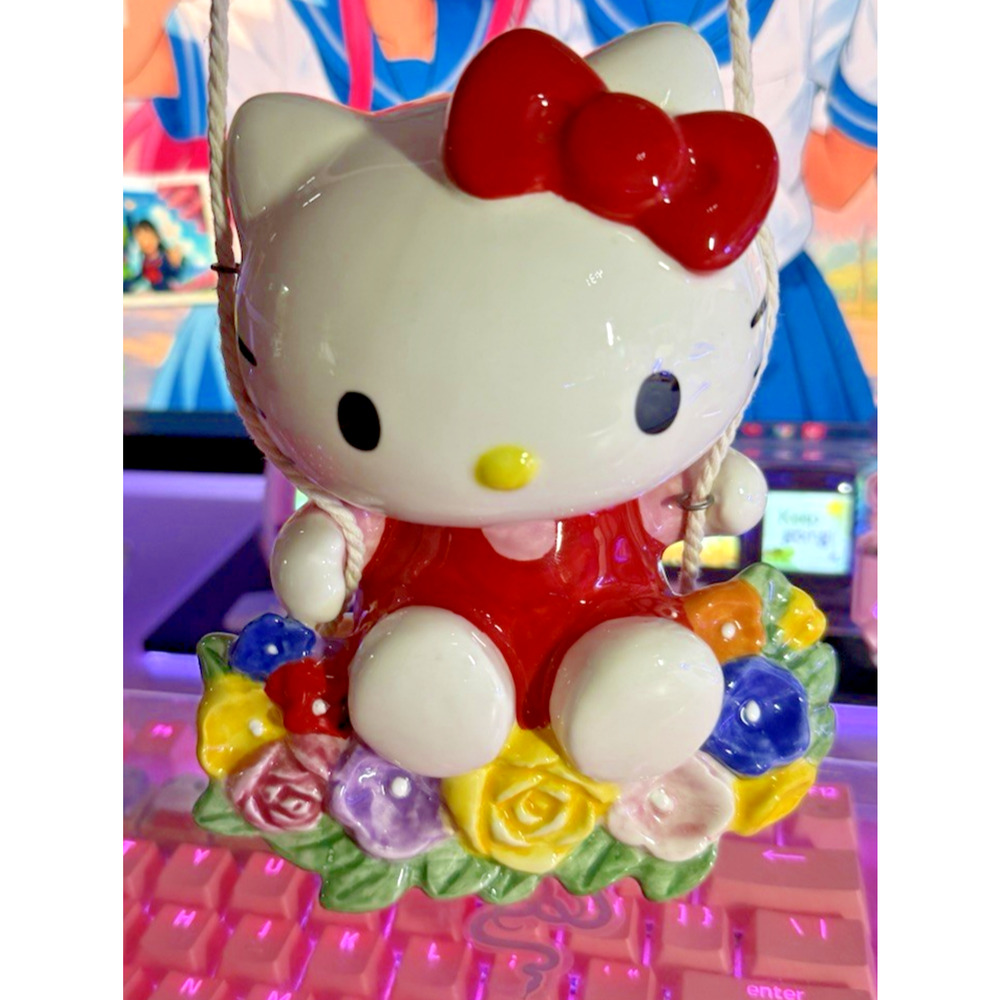 Hello Kitty Ceramic Figurine Blue Sky Clayworks Garden Swing Flowers 2024 Sanrio